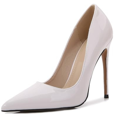 Escarpins à Talons Hauts fermés à Bout Pointu pour Femmes, Chaussures de Mariage à Talons Aiguilles de 4,72 Pouces, Chaussures de Demoiselle d'honneur de mariée de Grande Taille,Blanc,43 EU