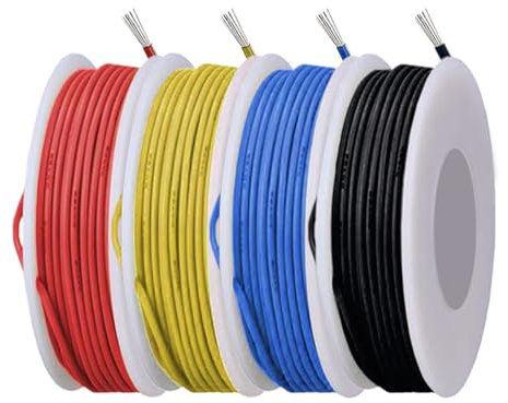 MKBKLLJY 20 Gauge Stranded Wire 300V PVC Electrical Wire 20AWG Insulation Tinned Coated Copper Wire Hook Up Wire 4Colors(Red/Yellow/Blue/Black) 5m/16.4ft Each Wire Assortment for Electronics DIY