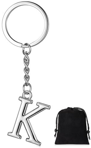 Gulfmew Schlüsselanhänger Buchstaben Silber Initialen Schlüsselbund Schlüsselanhänger Alphabet Autoschlüsselring Geschenk Taschenanhänger für Frauen Männer Freunde Familie (K)