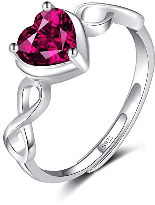 Qings Herz Rubin Geburtsstein Juli Ringe für Damen 925 Sterling Silber Verstellbarer Offener Unendlichkeits Hochzeit Ring mit Zirkonia Geburtstag Weihnachten Schmuck Geschenke für Mutter