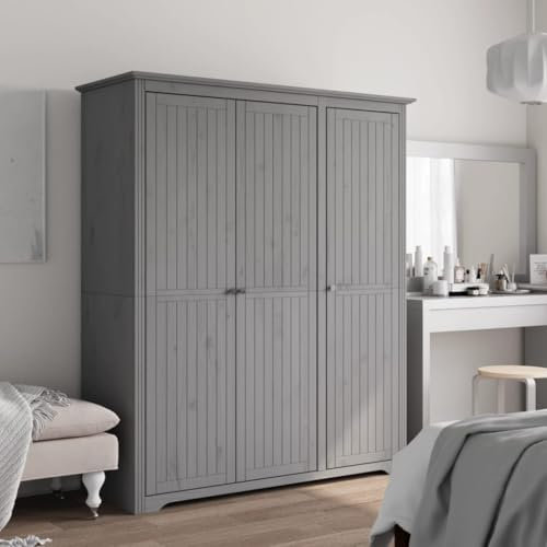 Somanki Kleiderschrank BODO Grau 151,5x52x176,5 cm Massivholz Kiefer, Schlafzimmerschrank, Kleiderschränke, Garderobenschrank, Ordnungssystem Kleiderschrank, Haushaltsschrank - 355064