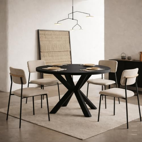 Dekori Möbel Runder Ausziehbarer Tisch für Esszimmer RAL mit Holzbeinen, Skandinavischer Stil, Durchmesser Varianten von : 90 bis 220 cm (Schwarz, 90/140 cm)