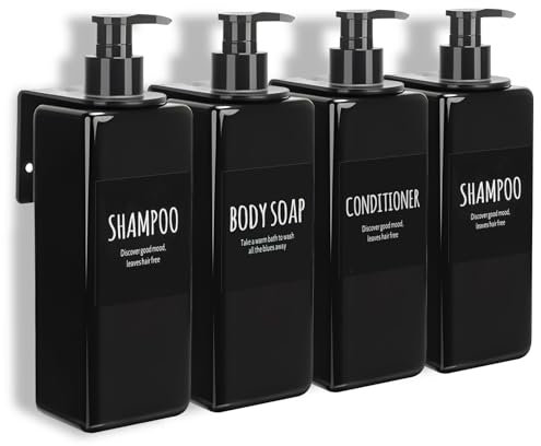 REAQUE Seifenspender Wandbefestigung Ohne Bohren, 500ml Seifenspender Manueller Spender für Duschgel/Shampoo/Desinfektionsmittel, Spülmittelspender für Dusch (500ml Schwarz)