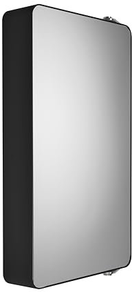 Croydex Arun Matt Black Bathroom Mirror Cabinet - Rotating Medicine Cabinet with Mirror, Wall Mounted Bathroom Wall Cabinet, 2 Shelves, Stainless Steel Material, No Assembly Required