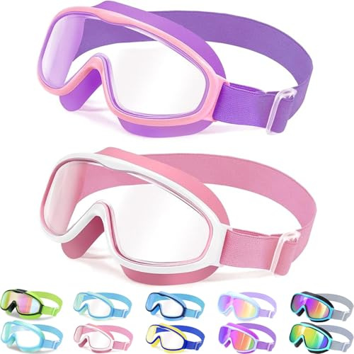 Vvinca Occhialini da nuoto per bambini con fascia in tessuto confortevole, grandangolo, anti-appannamento/protezione UV, impermeabili, per 3-14 anni