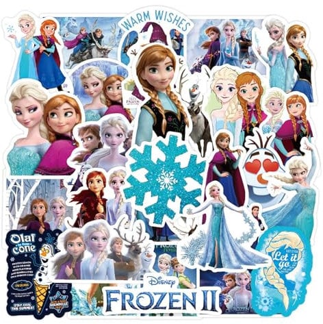 Flyftrey 50 Stück Sticker Set, Frozen Aufkleber Kinder, Wasserfest Stickers für Mädchen Jungen Koffer Skateboard Laptop Kühlschrank Fahrräder DIY Graffiti Spielzeug Kindergeburtstag Party Deko