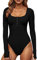 GJY Damen Bodysuits,Druckknopf-Verschluss Rundhalsausschnitt Lange Ärmel Lässiger Schmal Geschnittener Jumpsuit,Hemden Oberteile,Schwarz