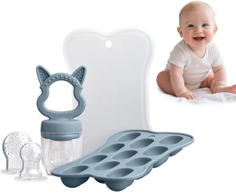 Baby Fruit Feeder – Silicone Baby Food Feeder Pacifier & Freezer Tray Set, Safe Fruit Feeder for Babies, Breastmilk & Puree Storage, Teething Dummy Fruit Feeder, Weaning & Self-Feeding Training Tool