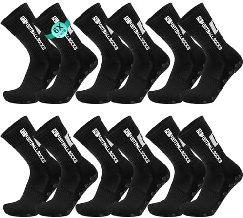 YnewL 6 Paare Fußball Socken, Sport socken 39-46 Anti Rutsch Grip Fussball Socken Rutschfeste Fußballsocken für Herren Damen Fussball Basketball Laufen Radfahren(Schwarz)