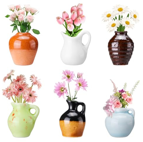 Yifugad Cute Mini Ceramic Vase Magnets for Fridge, Funny Plant Tiny Vase Cute Fridge Magnets for Refrigerator Decoration Kitchen Locker Office, Bouquet not Included (6Pcs Blue)
