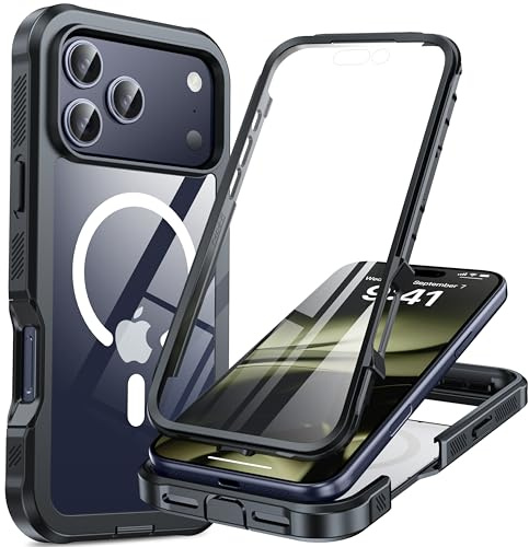 AMILIFECASES for iPhone 17 Pro Max Case, [Compatible with MagSafe] Full-body Protective Case with Built-in Glass Screen Protector, 12FT Military Shockproof Cover for iPhone 17 Pro Max 6.9 - Black