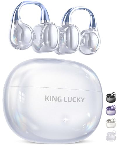 King Lucky Auriculares abiertos inalámbricos Bluetooth 6.0 con micrófono, tiempo de reproducción de 50 horas, ENC, IPX5 Waterfes, cómodos para orejas pequeñas y usuarios de gafas, ideales para
