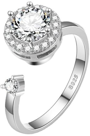 Anello da donna con moissanite, diamante coltivato in laboratorio da 1 ct, argento sterling 925 placcato in oro bianco 18K, anello in argento regolabile con apertura, anello di fidanzamento.