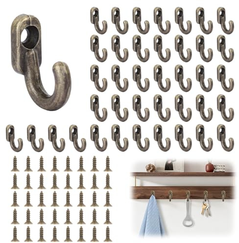Kleine Haken zum Schrauben Bronze 40 Stück, Schraubhaken Klein Mini Haken zum Schrauben Deko-Haken Wandhaken zum Schrauben Haken für Schlüsselbrett Schlüssel Haken für Tür, Küche, Flur, Büro