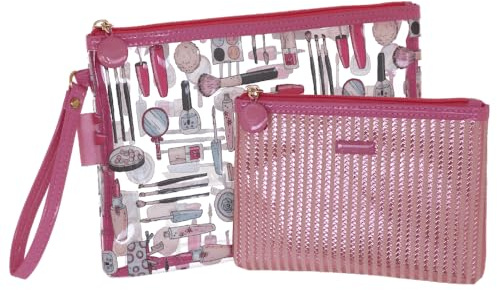 Camomilla Milano Set 2 pz Buste Piatte Make-up Donna, PVC, Collezione Kiss & Go, Colore Rosa