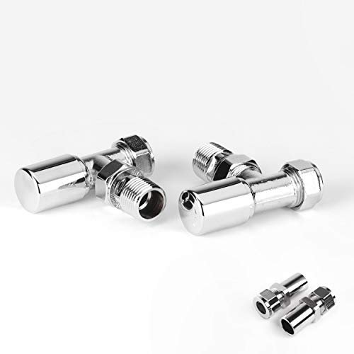 Greened House Modern Small Chrome Angled Radiator/Towel Rail Valve Set for 10mm Pipework Central Heating & Column Radiators Also