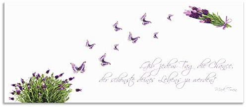 ARTland Spritzschutz Küchenrückwand aus Alu für Küche Herd Spüle 120x50 cm (BxH) mit Motiv Spruch Schmetterlinge Lavendel Landhaus Hell Weiß Lila J6DH