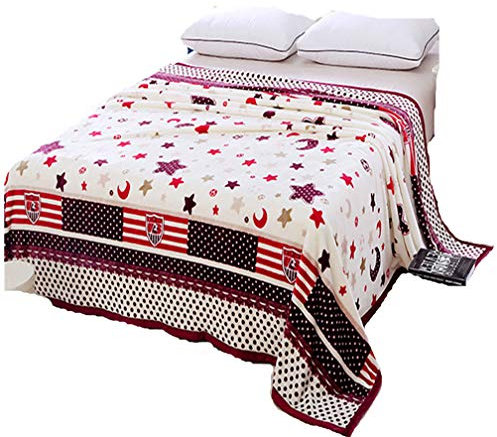 Flamingo und Sternenprint Fleece-Decken Für Erwachsene und Kinder 100% Polyester Flanell Bettdecke Für Home Bettwäsche Sofa Bett Werfen (Sterne und Mond, 230cm*250cm)