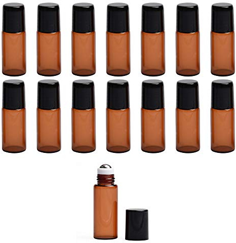 TOMYEER Roll-on-Flaschen, 5 ml, bernsteinfarbenes Glas, leere Flaschen mit Edelstahl-Kugeln, 15 Stück