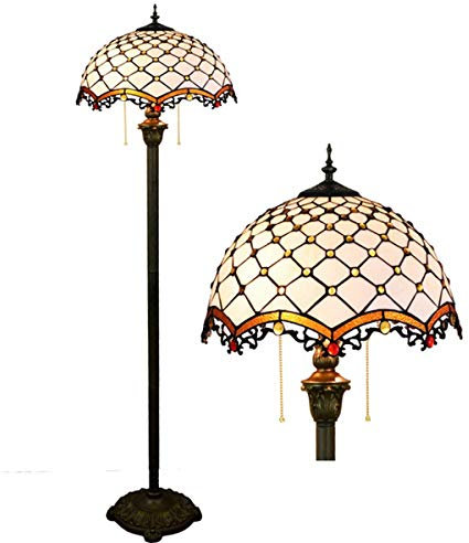 Tiffany Style Floor Lamp Crystal Bead Stained Glass Reading Standing Lamps Resin Base Lighting for Living Room Bedroom W16 H63 Inch