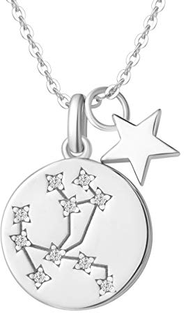 Schütze Sternzeichen Kette aus Solide 925 Sterling Silber mit Weiß Vergoldet Anhänger Halskette Einfach Minimalistisch Geschenk Schmuck für Damen Mädchen - Verstellbar Kettenlänge: 40 + 5 cm