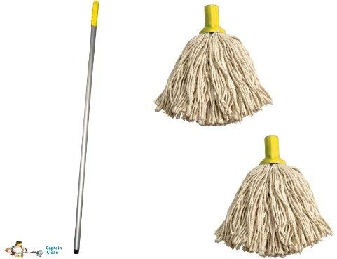 Crown Supplies Professional Colour Coded Mop Handle and 2 Mop Heads - Colour Yellow