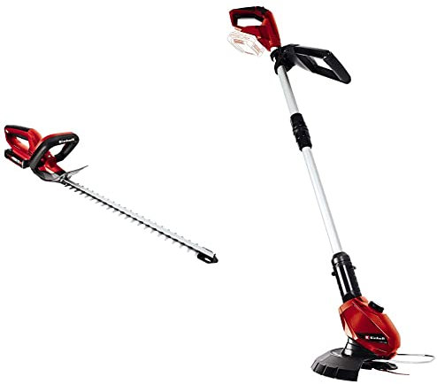 Einhell GE-CH 1846 Li Power X-Change 18V Cordless Hedge Trimmer | Hedge Cutter Kit & GC-CT 18 Li Power X-Change 18V Cordless Strimmer | Includes 20 x Blades | Solo Trimmer, Red/Black