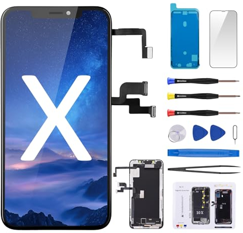 CYKJGS for iPhone X Screen Replacement for iPhone 10 Assembled with Front Camera Ear Speaker and Earpiece Assembly Screen Protector and Proximity Sensor and Full Repair Tools Kit A1865 A1901 A1902