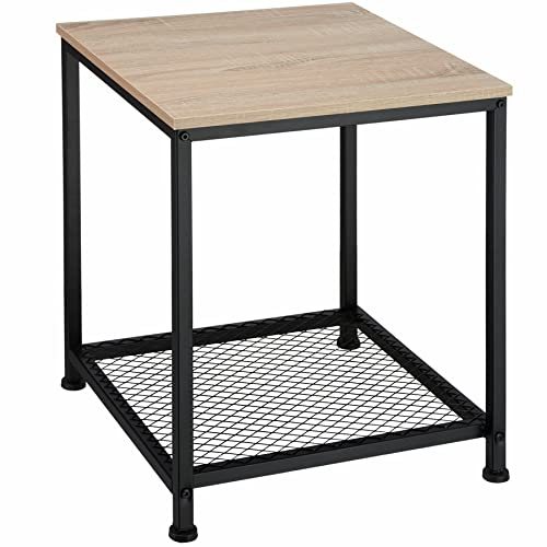 tectake® Beistelltisch Holz & Metall, Couchtisch mit Stauraum auf Zwei Ebenen, Kleiner Tisch 45,5 x 45,5 x 55,5 cm, Betttisch Deko Schlafzimmer, Couch Tisch, Industrial Holz hell, Eiche Sonoma