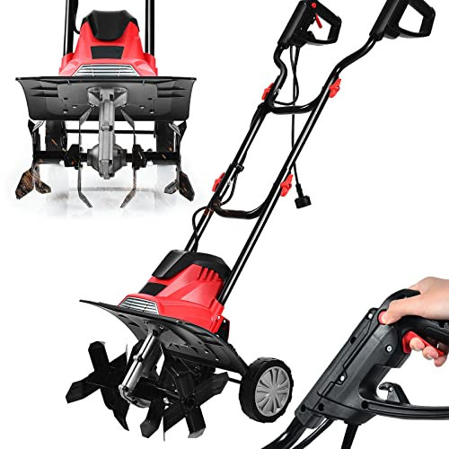RELAX4LIFE Motobineuse Électrique 1200 W à 365 RPM, Motobineuse avec Profondeur Travail 22 CM, Largeur 35 CM et 4 Lames, Poignée Pliable et Bouton de Sécurité (1200W)