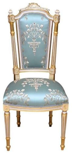 Casa Padrino Barock Esszimmerstuhl Türkis/Weiß/Gold - Handgefertigter Antik Stil Stuhl - Esszimmer Möbel im Barockstil