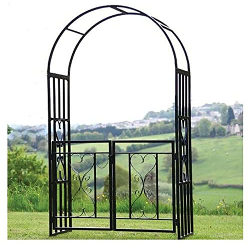 Vetris Gartenbogen Mit Tür Rosenbogen Aus Metall Stabil Schwarz Rankgitter Gartentor Rankhilfe 210 x 114 52 cm Torbogen Garten Robustes Rankenbogen Rosengestell Witterungsbeständig, Multi-colored