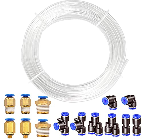 HUAZIZ 10 Meter PU Pneumatikschlauch transparent Pneumatic Polyurethane Schlauch Flexibel Druckluftschlauch Außen 10mm x Innen 6.5mm,mit Pneumatikverbinder Air Push-Schnellkupplungen(Y/T/L/I förmig)