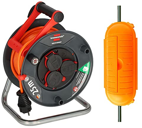Brennenstuhl Garant V2 IP44 Kabeltrommel 25m outdoor (Made in Germany, Kabel in Signalfarbe orange, kurzfristiger Einsatz im Außenbereich) & Safe-Box BIG IP44 / Schutzbox für Verlängerungskabel, gelb