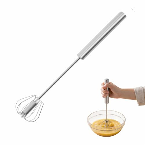 Premier Housewares Press and Spin Stainless Steel Hand Whisk with Easy Grip Handle, Matte Silver, 30 cm