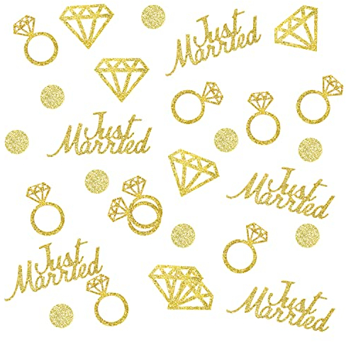 AIEX 300 Stück Gold Hochzeit Tischkonfetti, Glitzer Papier Konfetti Just Married Diamant Ring Punkte Konfetti Tischdekorationen für Brautdusche Hochzeit Junggesellenabschied