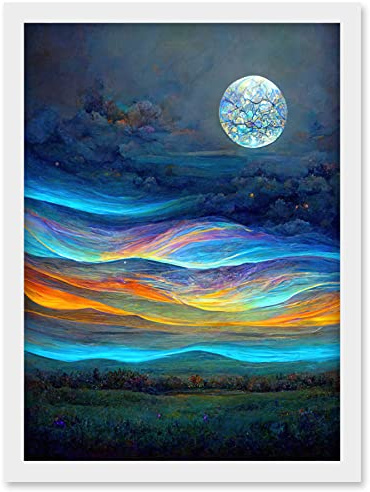 Doppelganger33 LTD Full Moon Aurora Sky Modern Landscape Artwork Framed Wall Art Print A4