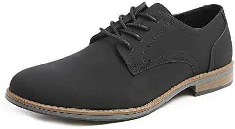 Feversole Men's Classic Dress Derby Stringate Basse Elegante Sera Oxford Vintage Verniciata Nabuk Nero 45EU