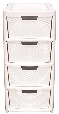 Home Office Schools Offices Large Cream Rattan 4 Spacious Drawer Plastic Modular Storage Tower Unit (1)