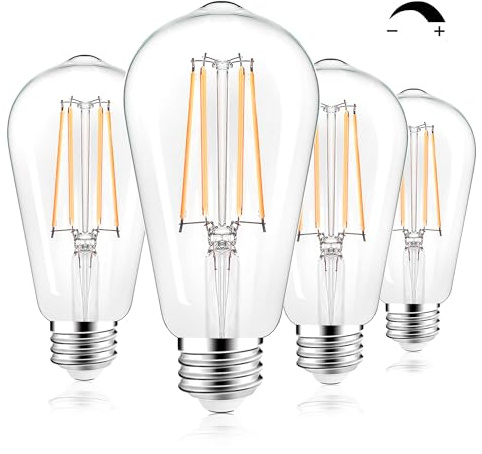 PARTPHONER LED Light Bulbs Dimmable Vintage Edison Bulb, E26 LED Bulb 60W Equivalent 720 Lumens, Warm White 2700K, ST58 Antique LED Filament Bulb CRI 85+, Clear Glass, Pack of 4