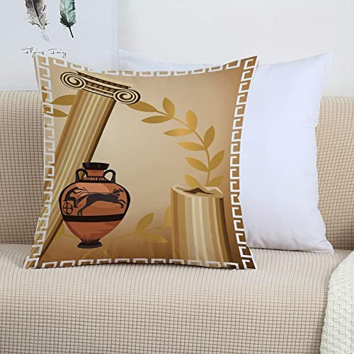 2er-Set Dekorativ Kissenbezug 45x45 cm,Toga Party, Antike griechische Säulenvase Olivenzweig Hell,Polyester Kissenbezüge Dekokissen Kissenhülle Set Kissen Fall für Sofa Auto Schlafzimmer Zuhause Dekor