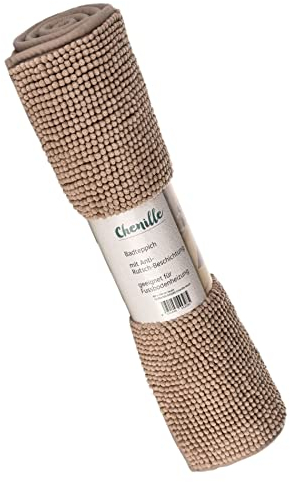 MOON - Badvorleger rutschfest aus 100% Polyester - ca. 50x70 cm - Badematte Chenille - ca. 1600 g/m² (Taupe)