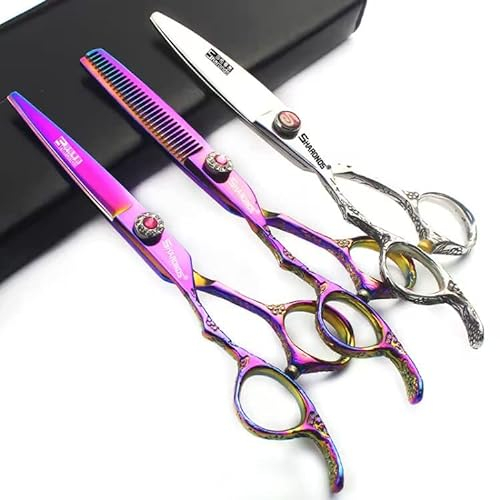 6 Zoll Porfessional Linkshänder Friseur Scheren Set, japanische 440C Edelstahl Haarschneideschere für Frauen & Männer (3-teiliges Set)