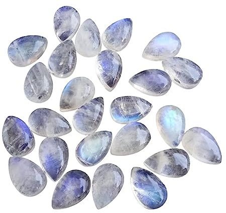 Gems For Jewels 11x17mm Regenbogen-Mondstein-Cabochons mit flacher Rückseite, schlichter Regenbogen-Mondstein, riesiger natürlicher Regenbogen-Mondstein-Edelstein, 5 St. Birnen-Cabochon-PUSDG11