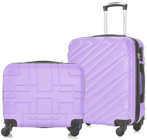 R.Leone Valigia Set 2 Pezzi 56x45x25 cm + 45x36x20 cm EasyJet Trolley Bagaglio a mano in ABS 4 Ruote 2130 (Set 2 Pezzi S+XS, Lilla)