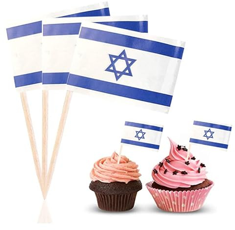 100 Stück Israel Stab flagge Torten Dekorationen, Israeli Zahnstocher Cocktail Stick flagge für Sandwiches, Essen und Cupcakes, Tischdeko, Weltmeisterschafts Partyzubehör, Dek für königliche Veranst