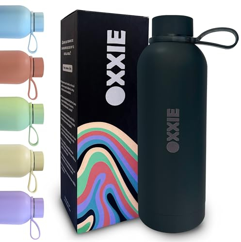 OXXIE Botella Termica 500ml | Botella de Agua de Acero Inoxidable Reutilizable | Botella de Agua Niños | Sin BPA | Isotérmica y Hermetica | Niños, Adultos, Deporte, Oficina, Yoga, Viaje (Black)