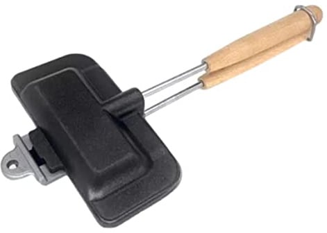 Sandwich-Maker für Lagerfeuer, abnehmbarer Grillkäsebereiter, tragbarer Sandwich-Maker mit Holzgriff, antihaftbeschichtete Aluminium-Fliip-Pfanne für Frühstück, gegrillten Käse, Ei,