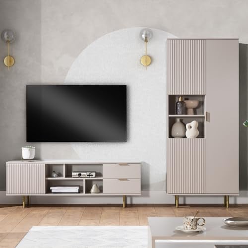 Wohnmöbel Set Wohnwand Kaschmir 2-teilig modern 1 Lowboard, 1 Vitrine