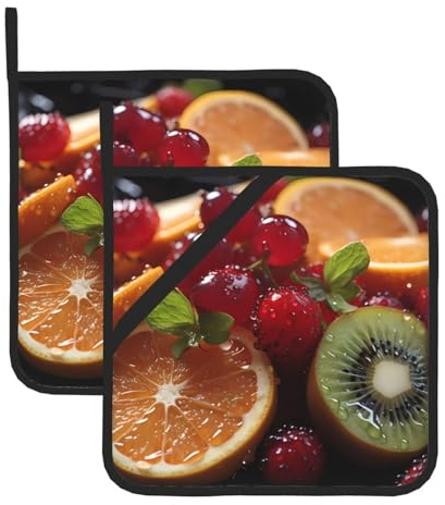 Kiwis Topflappen mit frischen Orangen, Grill, hitzebeständige Topflappen, heiße Pads, Kochen, Backen (2er-Pack)